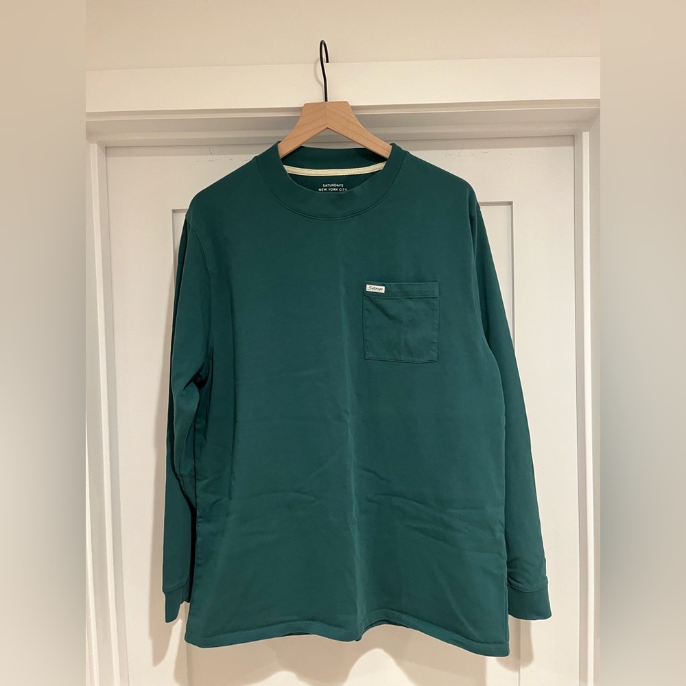 SATURDAYS NYC men’s long sleeve deep green crew neck tee